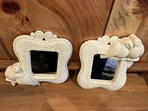 Vintage Love Birds Doves WALL MIRROR Set of 2 Rattan Look - Picture 1 of 5