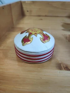 Vintage Leather ? Trinket box Red Design Round Fabric Velvet Lined Jewelry - Picture 1 of 10