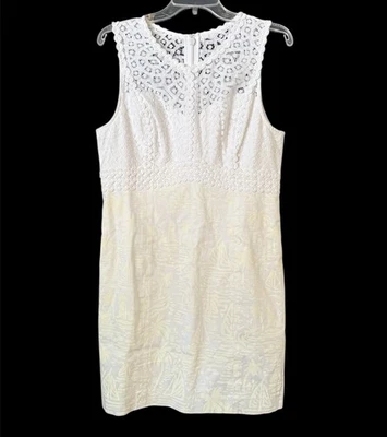 Lilly Pulitzer Sz 10 Leigh Shift Dress White Ivory Lace Seacret Island Print - Image 1 of 4