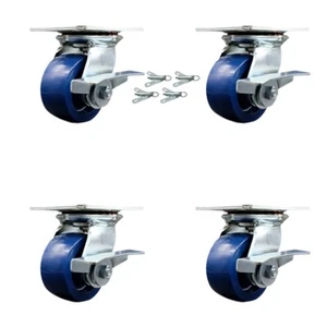 Set 4 Pollici Massiccio Poly Caster con Cuscinetti a Rullo e Freni/Serrature Girevoli SCC - Foto 1 di 5