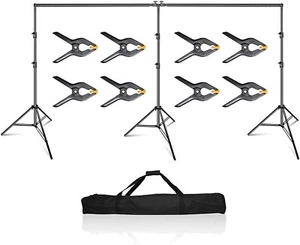 Emart 20ft X10ft Adjustable Backdrop Support w/ 3 Stands, 8 Spring Clamps, 1 Bag - Picture 1 of 18