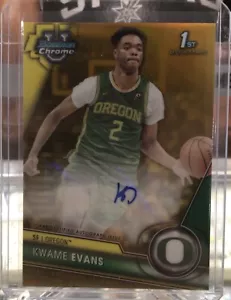 2023-24 Bowman Chrome University Kwame Evans rifrattore oro 1a auto/50 - Foto 1 di 2