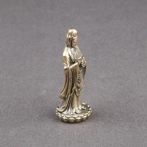 Mini Guan Yin Statue Crafts Brass Decoration for Desktop Living Room Study - Picture 1 of 7