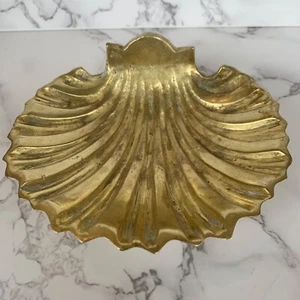 Vintage Messing Muschelschale Seifenhalter Schmuckstück gewellter Fuß Hollywood Regency - Bild 1 von 10