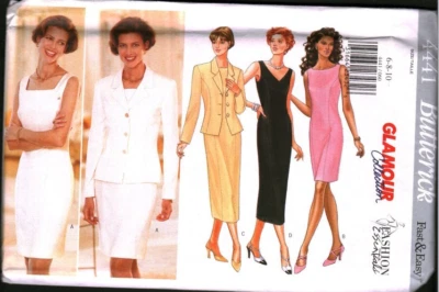 4441 Vintage Butterick Sewing Pattern Misses 1990s Semi Fitted Jacket Dress FF - Image 1 of 2