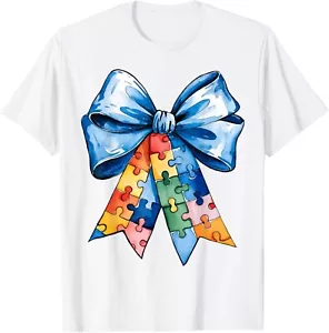 Autism Awareness 2025 Bow Coquette Girl Autism Mom T-Shirt S-5XL - Picture 1 of 4