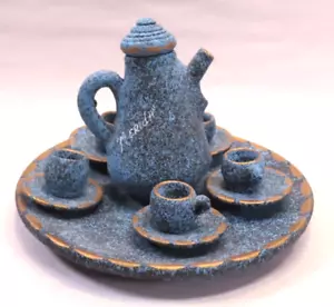 Merida Ticul Keramik Handarbeit Miniatur Teeservice blau schwarz mit Gold - Bild 1 von 16