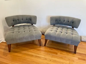 Billy Haines Style Slipper Chairs (Blue/Grey) Pair - Picture 1 of 9