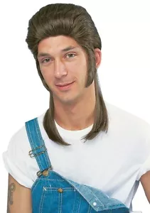1980S 80'S ADULT MEN MALE BROWN MULLET COSTUME WIG TRAILER PARK JOE DIRT REDNECK - Picture 1 of 1