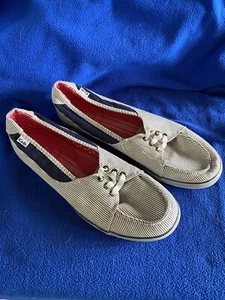 Lds Jed’s Navy Blue & White Stripe Boat Shoe Sneakers Size US 8M Pre-owned - Picture 1 of 8