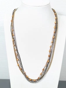 Premier Designs Two Tone Peach Brown Pearl Multi Chain Necklace 21 in Beachy - Picture 1 of 9
