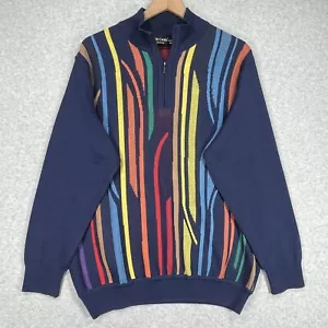 Vintage St Croix Shop Sweater M Blue Multicolor Striped USA 1/4 Zip Pullover - Picture 1 of 8