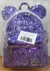 MINI MOCHILA DISNEY PARKS POCIÓN PÚRPURA LENTEJUELAS MINNIE MOUSE LOUNGEFLY ¡NUEVA! - Imagen 1 de 5