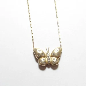 Estate 14K Yellow Gold Brilliant Cut Diamond Butterfly Pendant And Chain 0.35 TW - Picture 1 of 4