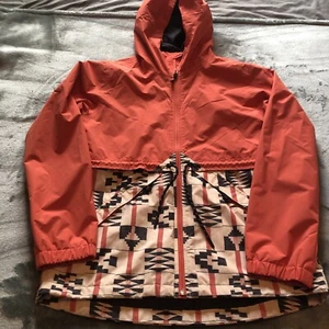 BURTON Hooded Women's NARRAWAY Rain Jacket Waterproof Burnt Sienna Brickstripe M - Picture 1 of 5