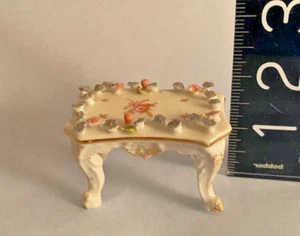 19thc GERMAN hand painted porcelain MINIATURE Table Gilded DRESDEN MINT-small - Picture 1 of 7