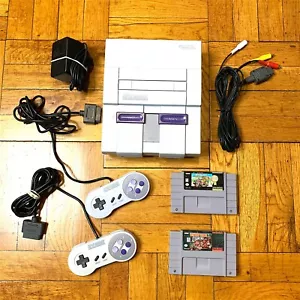 Super Nintendo SNES Console w/ OEM Controllers + w/ Mario Kart & Donkey Kong - Picture 1 of 12