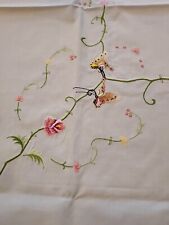 Vintage Square Embroidered Tablecloth Floral with Butterflies NOS 41" X 41"