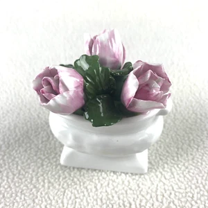 Vintage AYNSLEY Bone China Tulips Modeled Hand Painted 5” Flower Bouquet Basket - Picture 1 of 7