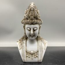 8.3" Collection Chinese White Jade Buddhism Kwan-yin Goddess Head Statue