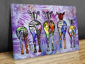 Abstract Zebra Family Art mounted canvas print ready to hang - Picture 1 of 10