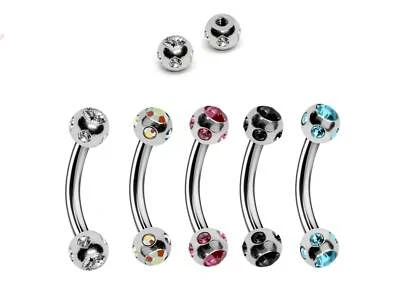 Curved Barbell Piercing, Eyebrow Jewellery with Multiple Gem Crystals - Image 1 of 4