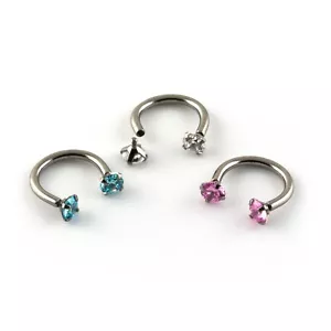 Horseshoe Bar Circular Barbell With Gems Septum Ear Internal Thread TITANIUM - Picture 1 of 11