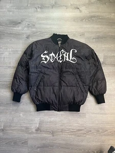 Vintage Y2K SoCal No Fear Striped Puffer Size L  Black And White - Picture 1 of 7