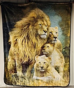 LION FAMILY LIONESS CUB CAT AFRICA QUEEN SIZE BLANKET - Picture 1 of 2