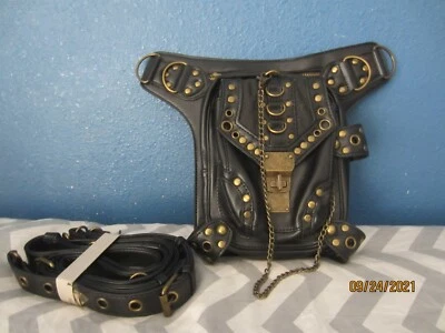 Steel Master Steampunk Black Leather Waist Pack - Image 1 of 3