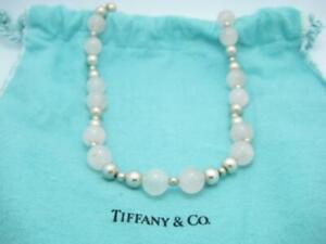 Tiffany & Co. Sterling Silver 10mm Rose Quartz Beaded Necklace 30" - Pouch - A