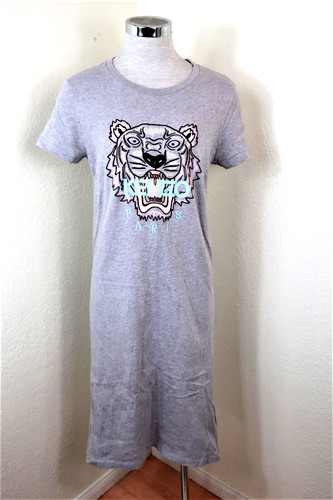 Maxi abito estivo in cotone Kenzo grigio viso tigre 2 3 4