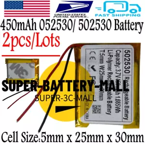 USPS 2pcs 450mAh 502530 Lithium Polymer LiPo Rechargeable Battery(Repair Parts) - Picture 1 of 2