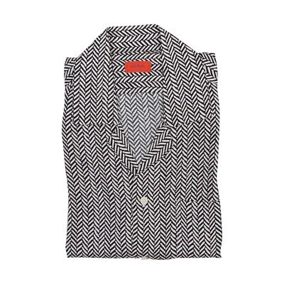 1250$ ISAIA NAPOLI White & Black Shirt Camp Collar 100% Silk 15.5 - 39 - Image 1 of 4
