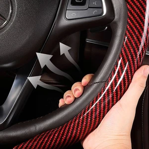 Carbon fiber Universal 36-38cm D-shaped Round Non-slip Car Steering Wheel Cover - Picture 1 of 15