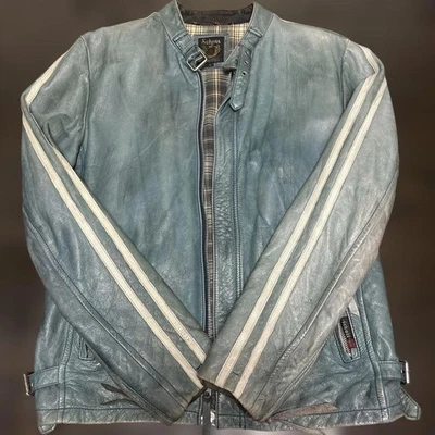 Schott Classic Single Rider Biker Jacket Distressed Cowhide Blue Size L - Image 1 of 4
