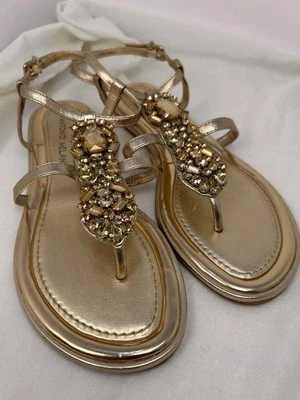 Antonio Melani Women's Gold Rhinestone Shiny Thong Sandals w/Backstrap Size 7M - Image 1 of 4