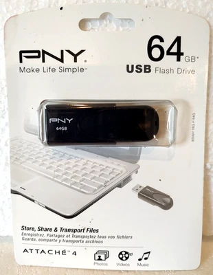 Make life simple PNY Attach 4. / 64GB USB 2.0 Flash Drive P-FD64GATT4-GE. *NEW* - Image 1 of 2