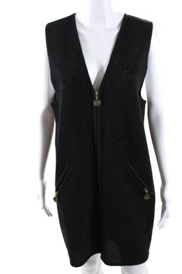 Nordstrom Womens Front Zip Sleeveless V Neck Knit Shift Dress Gray Wool Size PM - Image 1 of 4