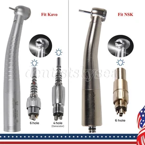 Pieza de mano dental LED de fibra óptica turbina 4 orificios pasador 6 orificios acoplamiento rápido - Imagen 1 de 42