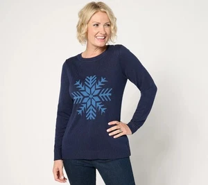 Suéter Joan Rivers Copo de Nieve Intarsia Cuello Redondo - Azul Marino Talla M a674660 - Imagen 1 de 4