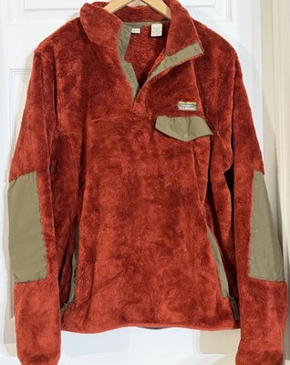 L. L. Bean Red Burnt Orange Hi-Pile Fleece Pullover 1/4 Snap Jacket Size Large L - Image 1 of 2