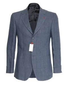 NWT ISAIA NAPOLI SPORT COAT balzer jacket blue linen Ormezzano luxury Italy 46 - Picture 1 of 7