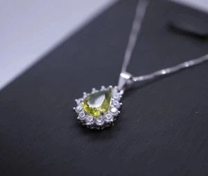 Genuine Peridot Necklace, Sterling Silver Natural Green Peridot Pendant, 925 - Picture 1 of 9
