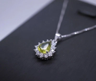 Genuine Peridot Necklace, Sterling Silver Natural Green Peridot Pendant, 925 - Image 1 of 4