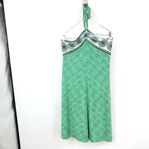 BCBG Maxazria Women Size Medium Dress Y2K 90s Halter Tie Green Brown Print Mini - Picture 1 of 7