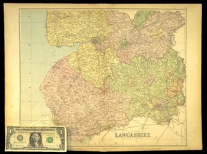 ca 1876 Antique LANCASHIRE County Map Liverpool England Manchester Preston - Picture 1 of 12