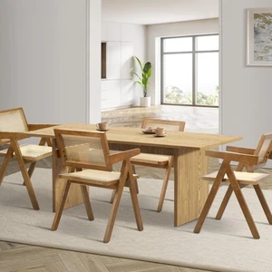 Oikiture 180cm Rectangular Dining Table with 4PCS Dining Chairs Wooden Walnut - Picture 1 of 10