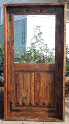 Rustic reclaimed solid lumber Doug Fir square top glass door farmhouse Glass~ - Image 1 of 4