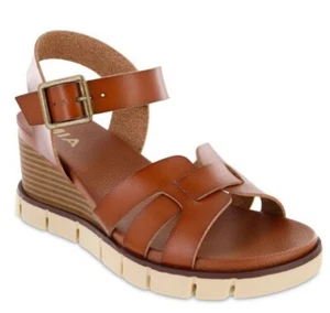 NEW MIA LORNA buckle Wedge Brown Sandal Comfort Flex Dress Shoe - Picture 1 of 9